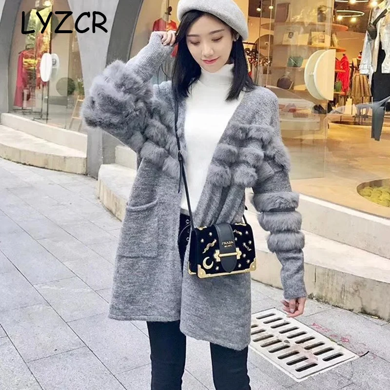 Knitted Women Cardigan Winter Jacket Warm Thick Women's Rabbit Long Loose Cashmere Sweater Cardigans |