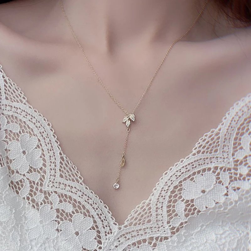 Женские ожерелья с подвеской в виде листьев кристаллами|Цепочки| |