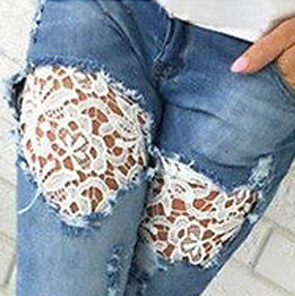 Женские джинсы для женщин с кружевной строчкой женские эффектом пуш-ап прямые до