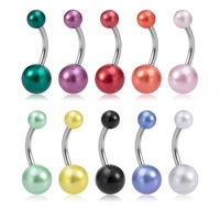 10 50pcs fake pearl belly button rings colorful navel piercing belly ring bar stud stainless steel for women body jewelry 14g