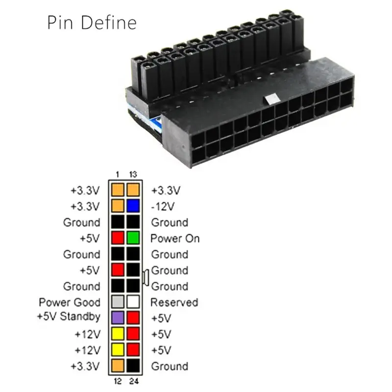 

24Pin Female to Male Power Adapter 90 Degree Motherboard Durable 24Pin Connector 831D
