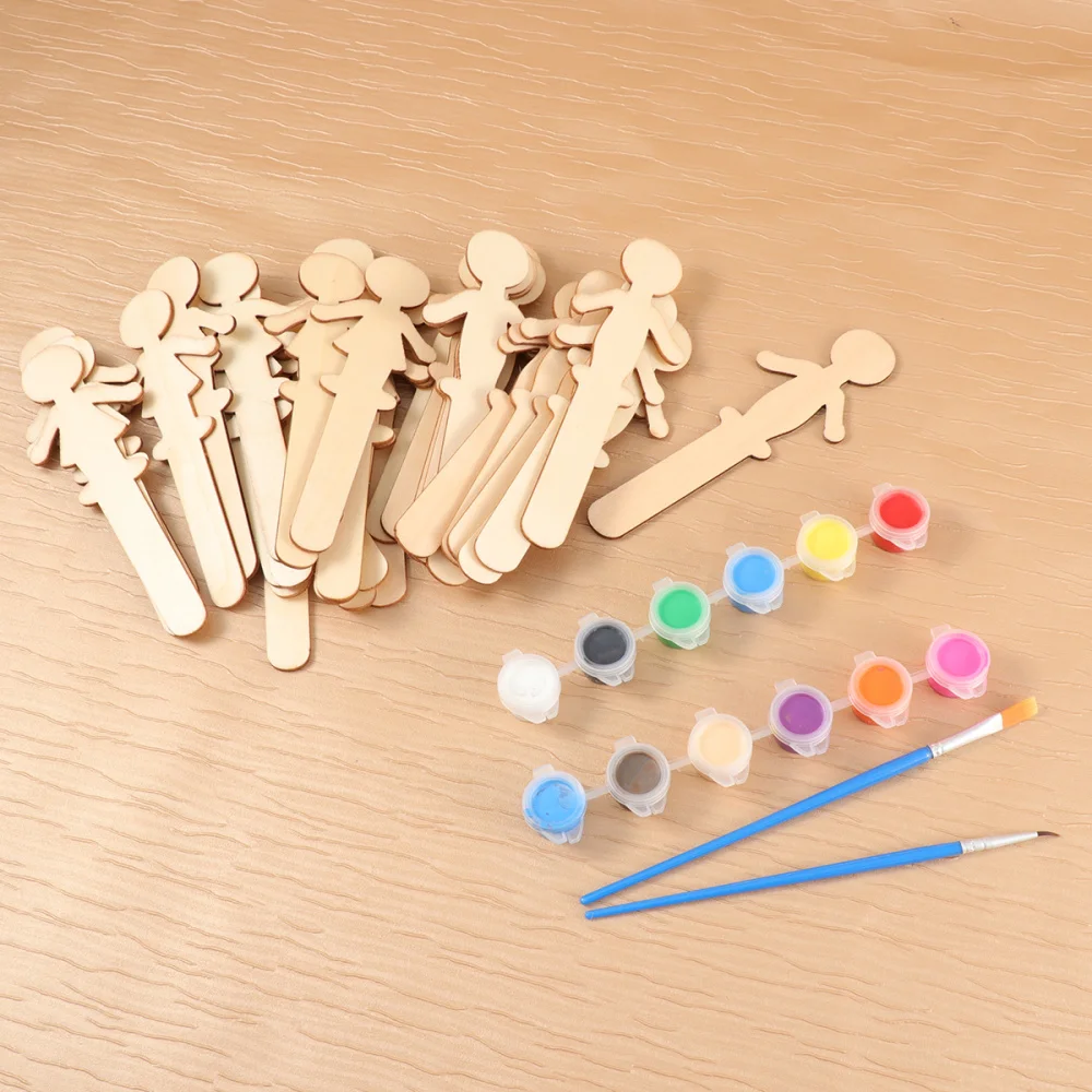 

32Pcs People Shaped Craft Sticks DIY Wooden Cake Toppers for Decorating