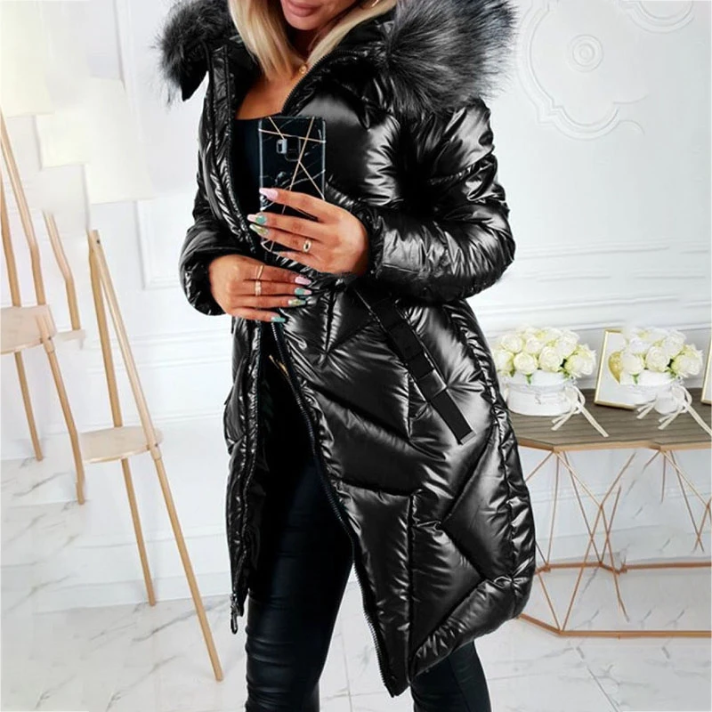 5XL Женская зимняя длинная толстая куртка с капюшоном однотонная Повседневная