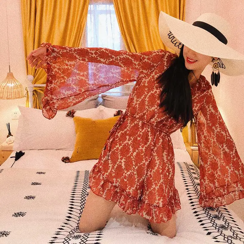 Богемный Вдохновленный сексуальный комбинезон с оборками богемный цветочный