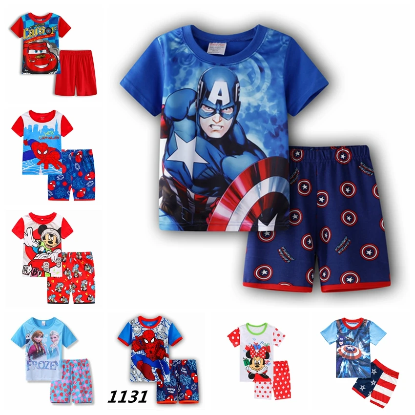 

Summer Pajamas Mickey Short Sleeve T Shirt Pant Set Frozen Kids Pyjamas Boy Girl Pijamas Cartoon Spiderman Elsa Baby Sleepwear