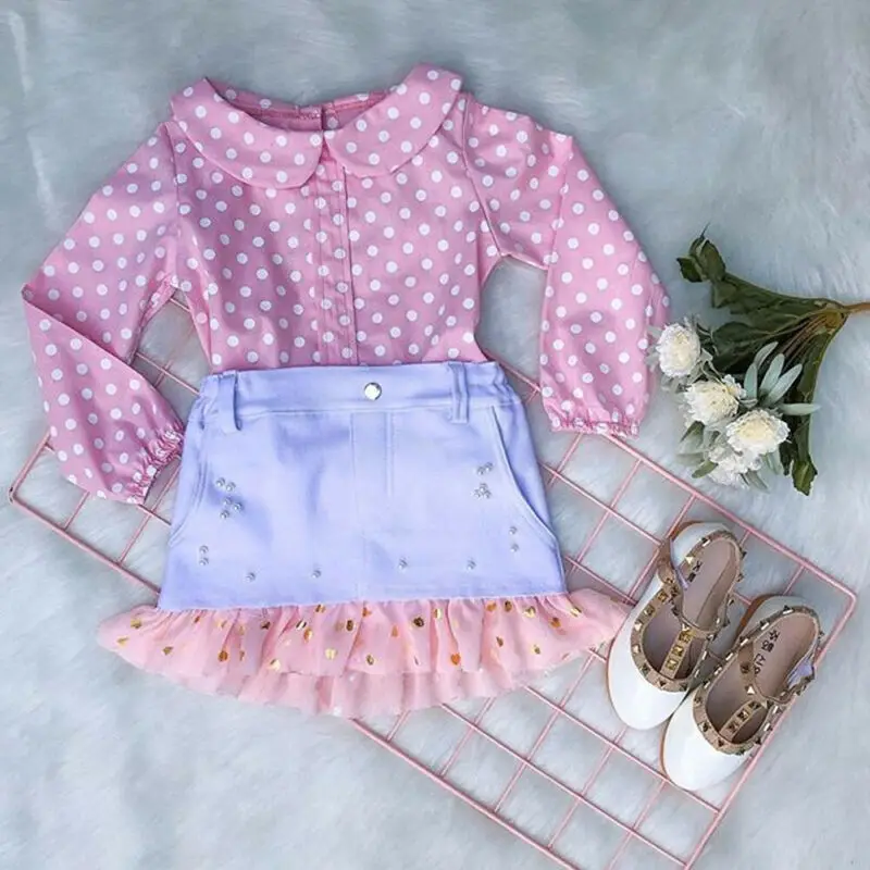 Детский комплект для девочек От 1 до 6 лет одежда розового цвета в горошек с