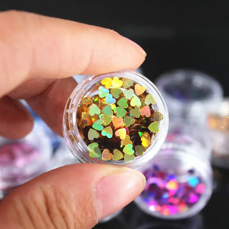 1 шт набор для ногтевого дизайна (12 Цветов сердце с блестками ногтей Стразы