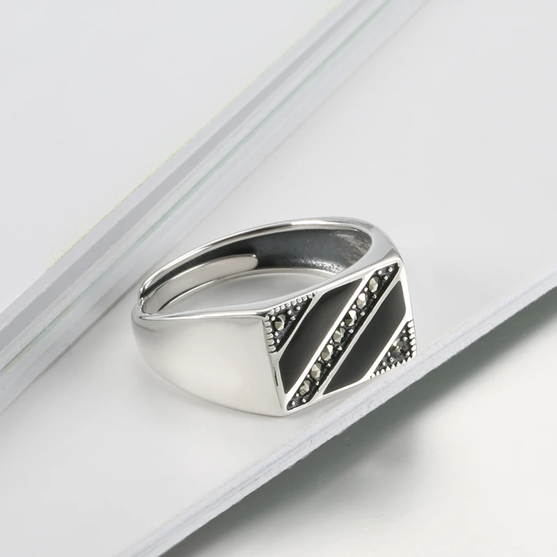 Мужское кольцо из серебра 925 пробы с эмалью|Кольца| |