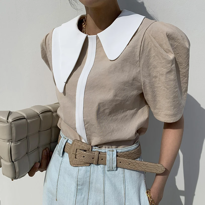 Корейский шикарный модный асимметричный дизайн в стиле ретро Топ с воротником