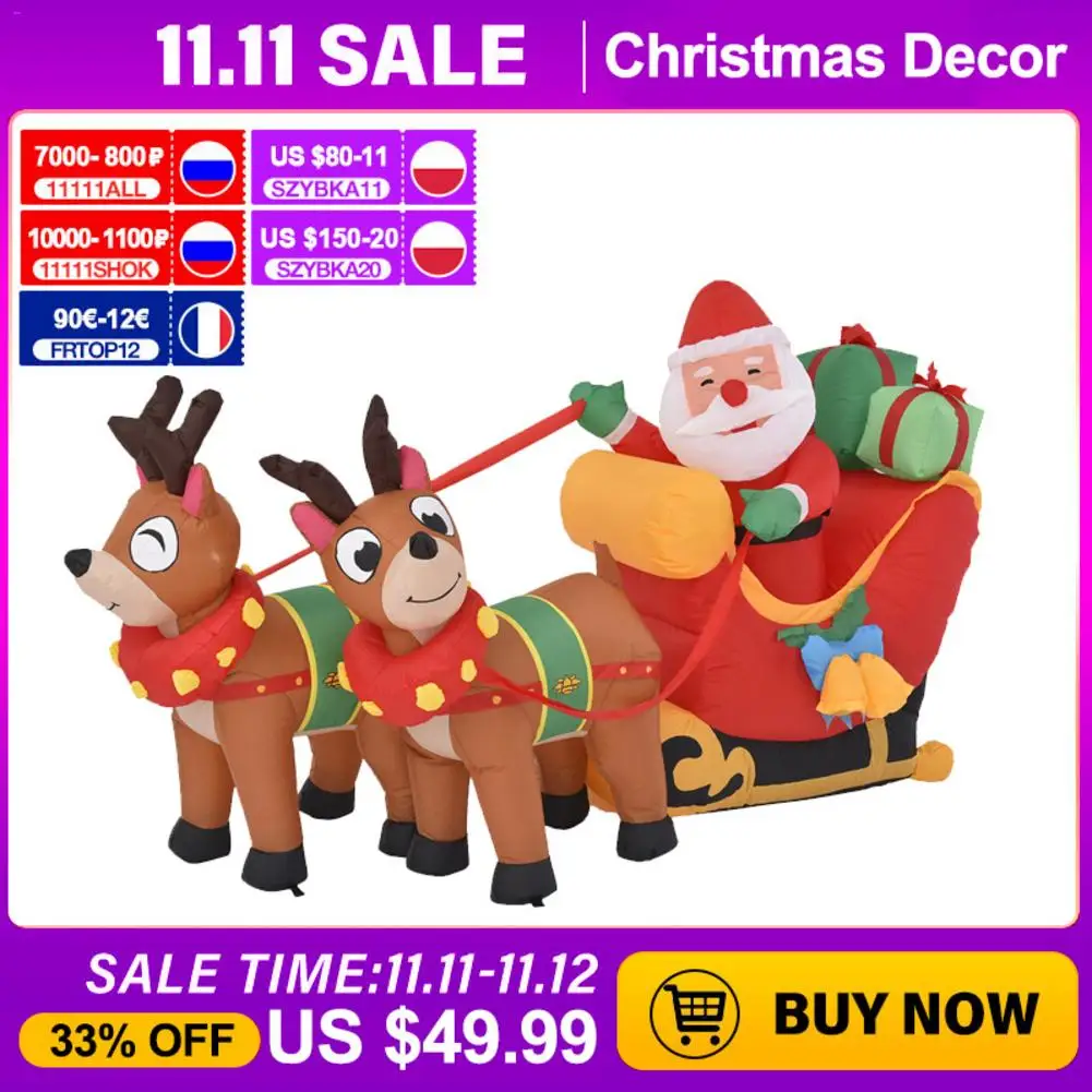 

6ft Christmas Inflatables with LED Santa Claus & Reindeer Christmas Holiday Blow Up Decorations for Outdoor Garden Yard Patio