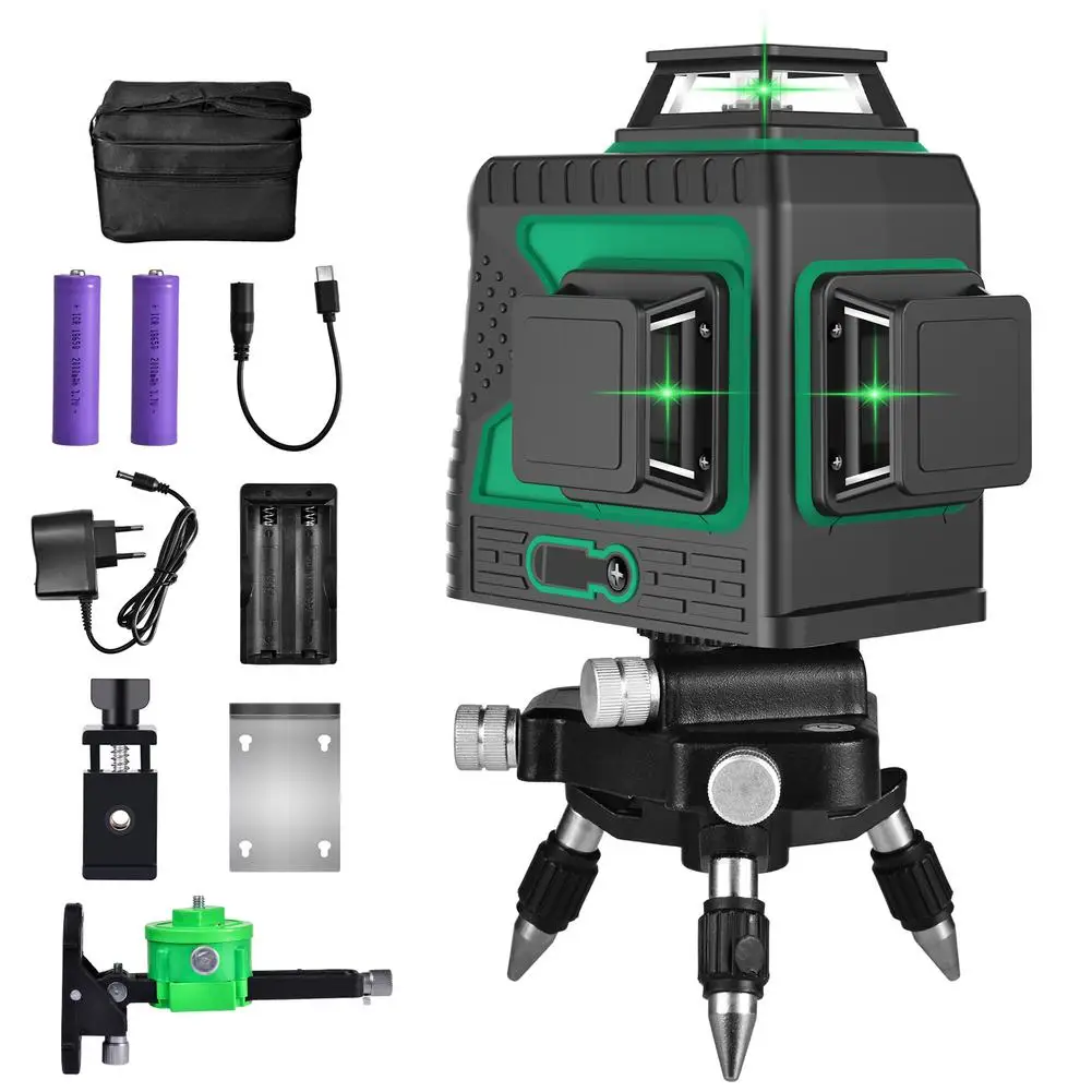 

12 Lines 4D Laser Level Green Laser Line Self-Leveling 360 Degree Horizontal & Vertical Cross Lines With 2 Batteries
