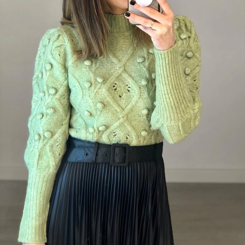 

Vintage Women Elegant Green Sweaters 2021 Fashion Ladies Knitted Short Pullovers Casual Female Cute White Sweater Girls Chic