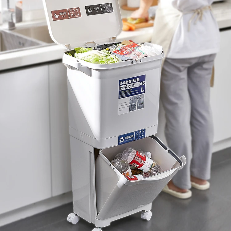 

Japanese Trash Can Rectangular Classified Storage Bucket Waste Bins Pulley Zero Waste Cubo Basura Household Cleaning EH50WB