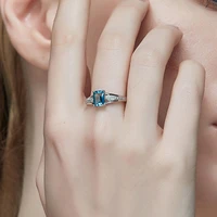 exquisite and elegant silver plated ring fashion sea blue zircon crystal ring wedding engagement party women jewelry gifts