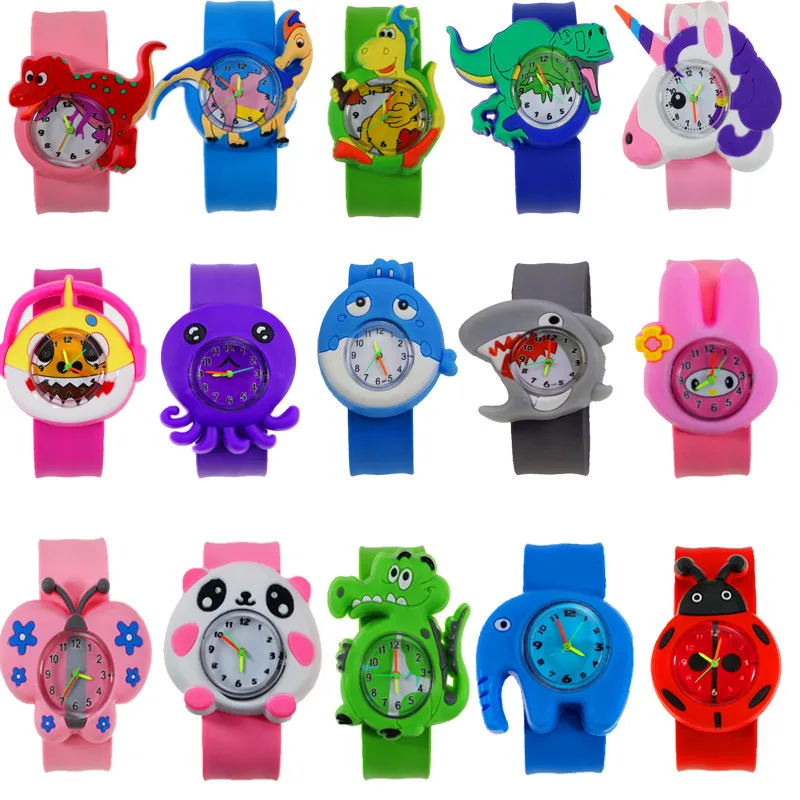 20 Animal Family Cartoon Children Watch Flap Strap Dinosaur Crocodile Unicorn Shark Shapes Kids Watch for Boys Girls Gift Clock