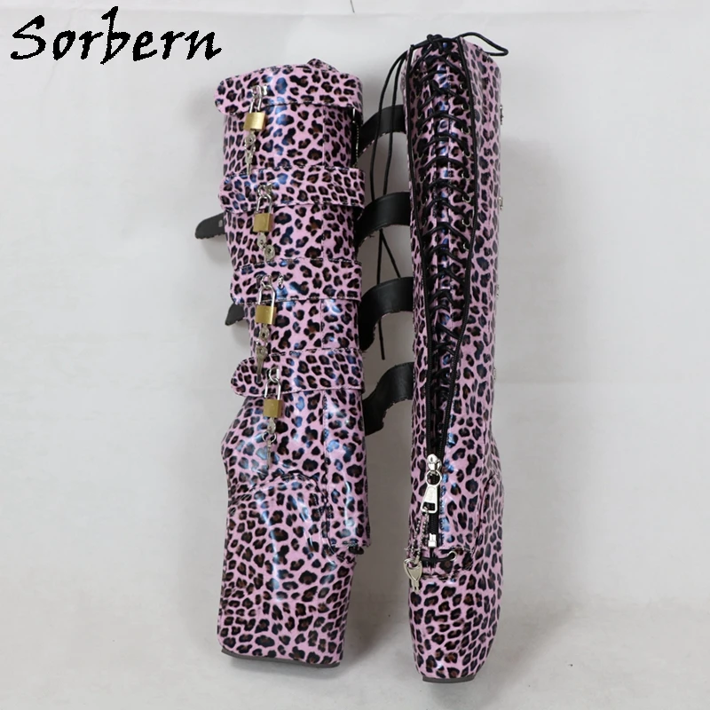 Sorbern Розовый Леопард-пуанты на каблуке женская обувь ботинки с замком до середины