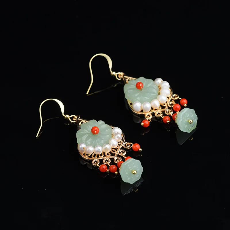 

14K gold earrings exaggerated temperament female earrings European and American heavy industry gold retro clan style long
