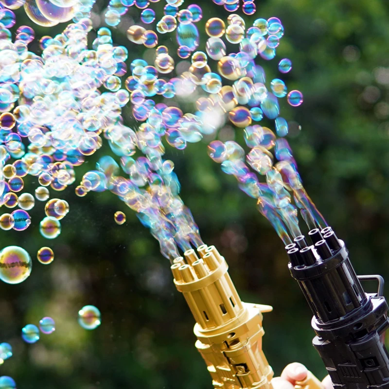 

Automatic Gatling Bubble Gun Toys Soap Water Bubble Machine Hand Held Bubble Gun Electric Bubble Machine for Children Gift Toys