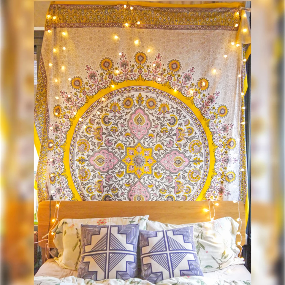 

Indian Mandala Tapestry Wall Hanging Bohemia Floral Macrame Psychedelic Carpet Dorm Headboard Wall Cloth Sofa Blanket Beach Yoga