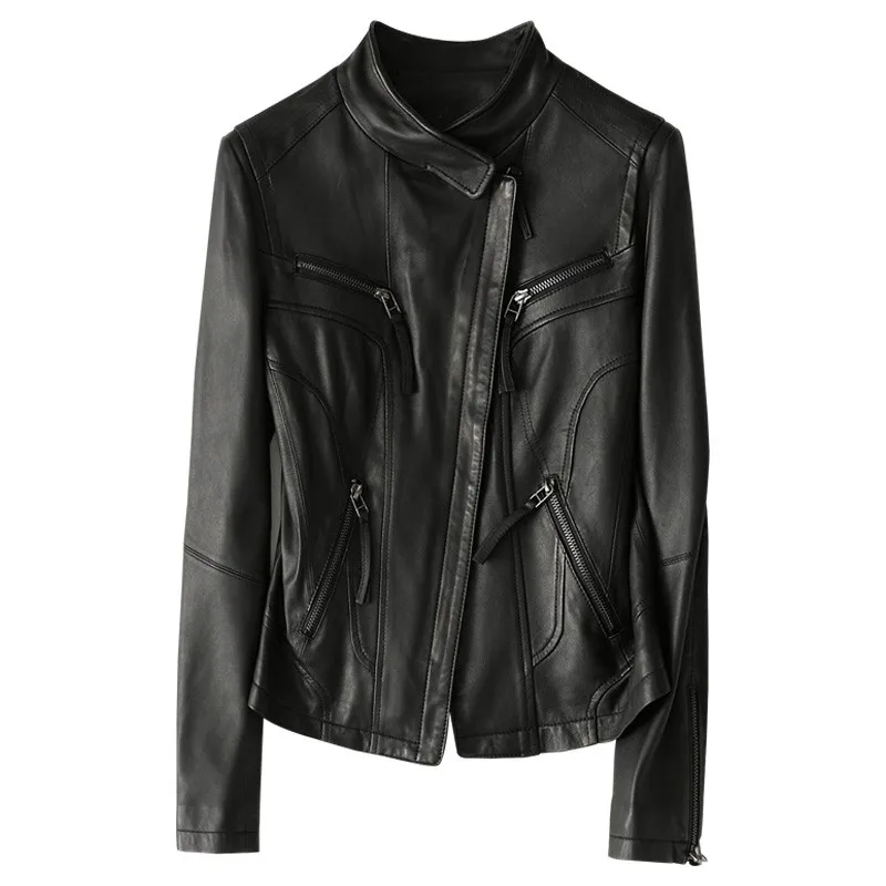 

Luxury Women 100% Sheepskin Natural Leather Jacket Slim FIt Short Bikers Windproof Coat Casual Punk Genuine Leather Jacket 4XL