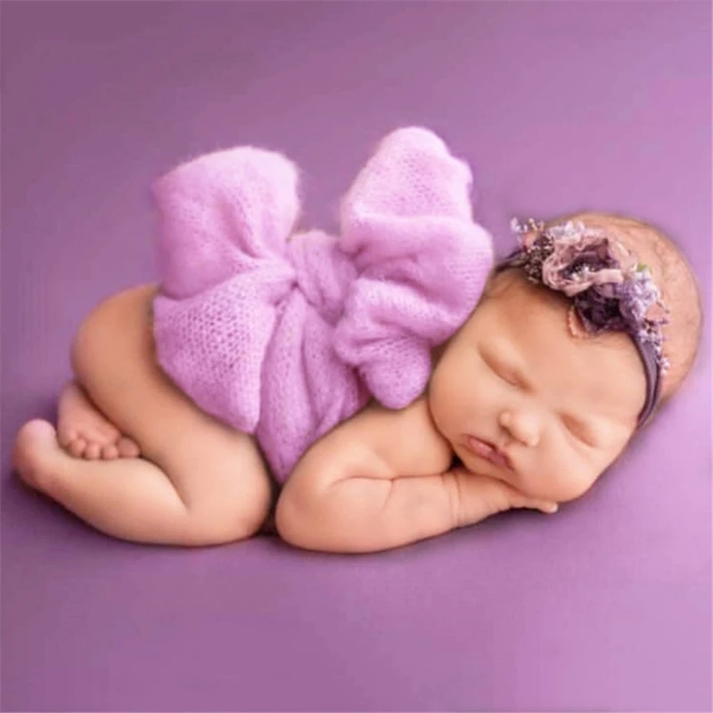 

2 Pcs Baby Newborn Photography Props Bowknot Wrapped Cloth Blanket Headband Set