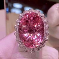 foydjew 2030mm large oval pendants necklaces simulation pink morgan stone open rings super flash pink zircon pendant sets
