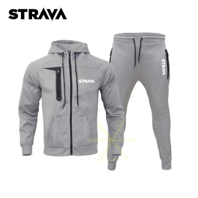 

Strava Cycling Jersey Set Men Long Sleeve Spring Autumn Hooded Loose Bicycle Cycling Clothing Stretch Durable Cycling Clothes