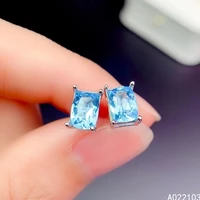 kjjeaxcmy 925 sterling silver inlaid natural swiss blue topaz simple womens best selling square gem stud support check
