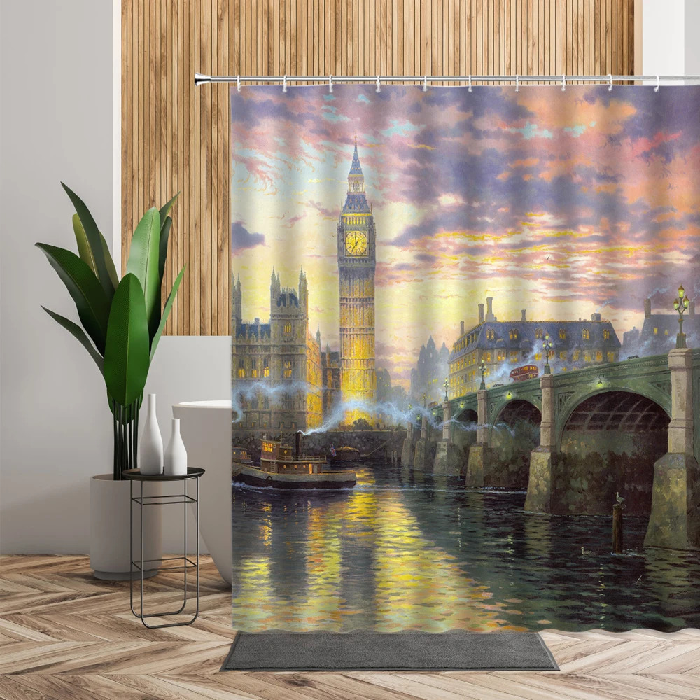 

Oil Painting Scenery Shower Curtain Sexy Women Town Landscape Bathroom Decoration Bathtub Decor Waterproof Cloth Curtains Set