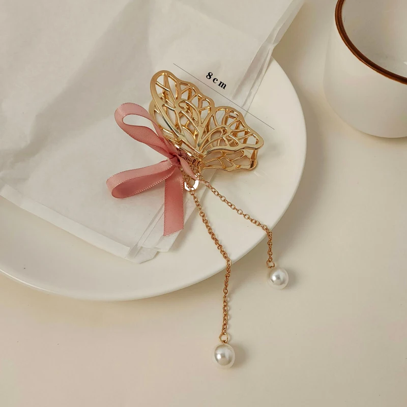 

2021 New Elegant Claw Clips Temperament Grab Butterfly Metal Hair Accessories Headdress Hairpin Back Tassel Shark Clip