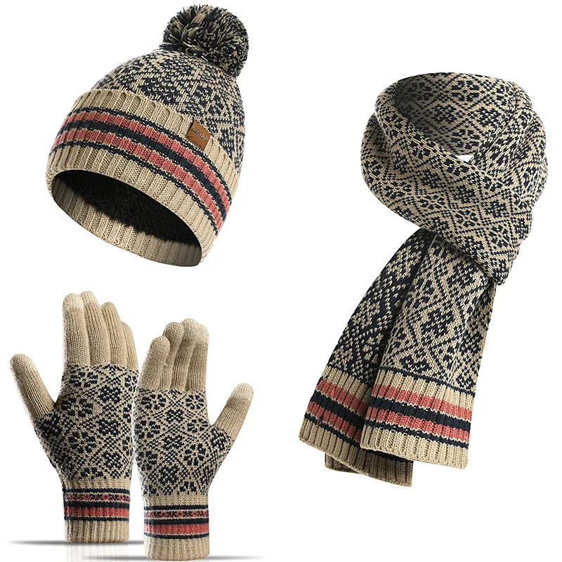 

Winter Women Super Warm Thermal Insulated Knitting Touchscreen Gloves Hats Scarf Set Cozy Fleece Lining Fast Delivry
