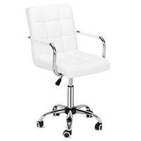 2pcs fch 9 grid pu leather bar chair rotatable lift office chair with armrest square white cushion silver five star feetus stoc
