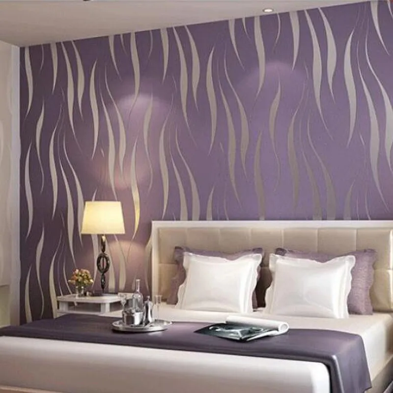 Purple Geometric Stripes Flocked Texture Home Decoration Wallpaper Modern Design Wall Paper Rolls For Bedroom Living room Walls