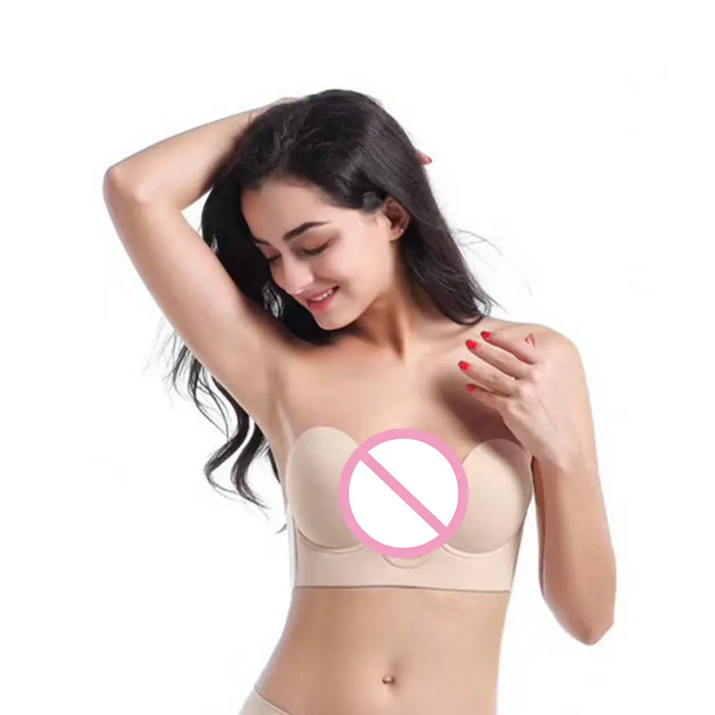 Нескользящее летнее нижнее белье без бретелек невидимое пуш-ап удобный Гладкий