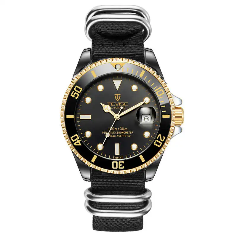 gold black Лидирующий бренд Tevise зеленый циферблат Мужские s часы автоматические часы мужские светящиеся водонепроницаемые мужские механические наручные часы с ремешком - Цвет: gold black