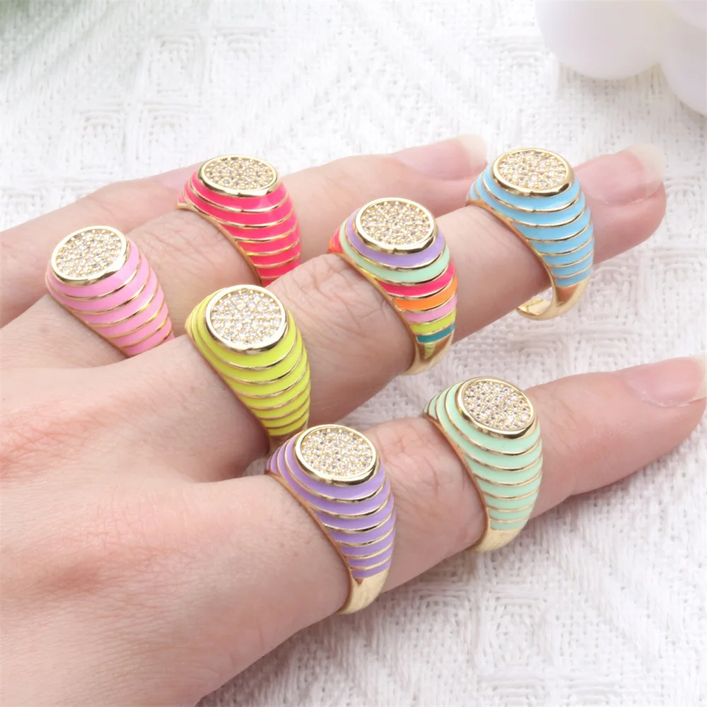 

Enamel Rainbow Adjustable Opening Ring For Women, Colorful Gold Plated Eternity Finger Band Korean Fashion Jewelry Zircon Ring