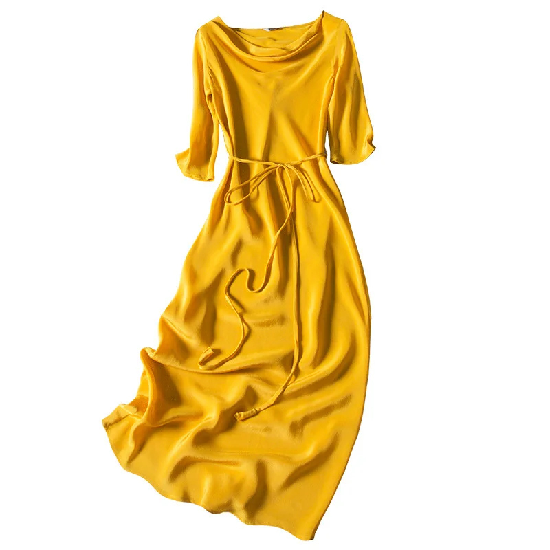

2020 Autumn New Crepe De Chine Silk Sling Dress Gentle Wind Silk Dress Temperament Swing Collar Sexy Waist Party Dress