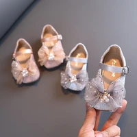 autumn bow girls princess shoes solid color soft bottom girls baby toddler shoes children leather shoes
