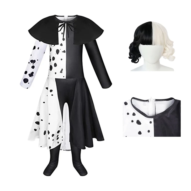 

Movie Evil Madame Cruella De Vil Cosplay Costumes Gown Black White Maid Dress Uniform Full Sets Role Play Clothes For Halloween
