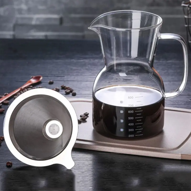 

Pour Over Coffee Maker Paperless Reusable Stainless Steel Filter and BPA-Free Glass Carafe Hand Coffee Dripper Brewer Pot 19QE