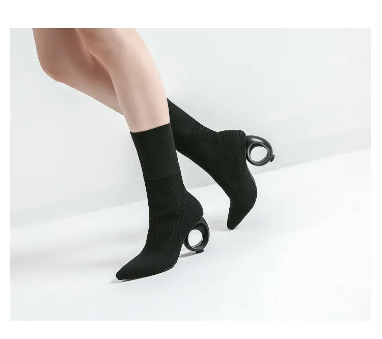 Autumn and Winter New European and American Shoe Tip High-heeled Boots Children's Elastic Boots In Knitted Boots Women Shoes