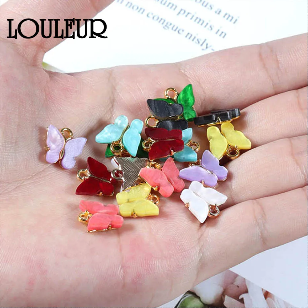 

2020 New 10Pcs Trendy Alloy Butterfly Setting Acrylic Charms Lovely DIY Animal Pendant Handmade Jewelry For Necklace Bracelet