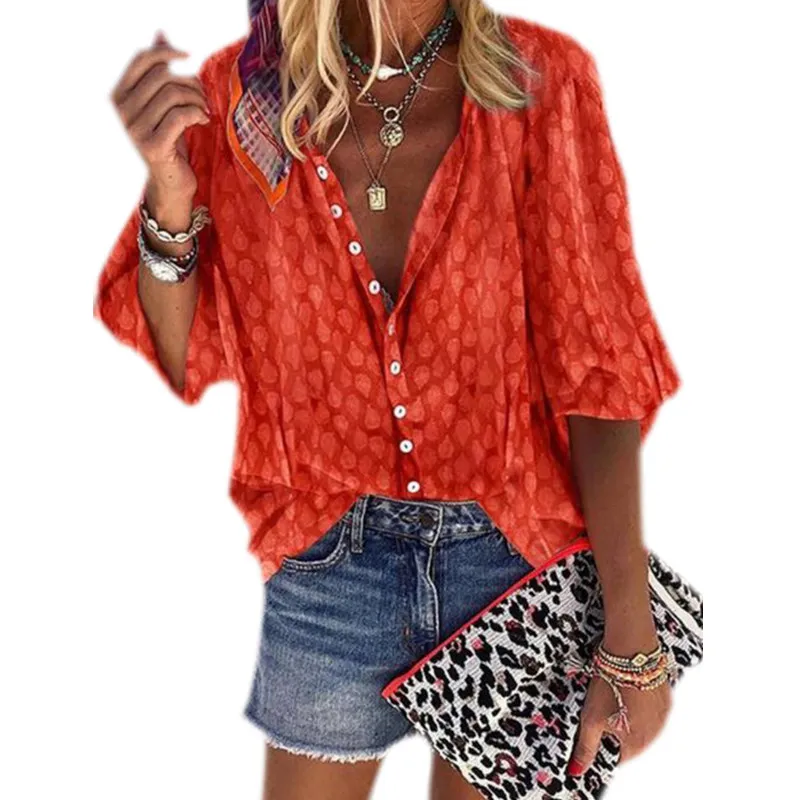 Женская рубашка с V-образным вырезом и принтом Повседневная большого размера
