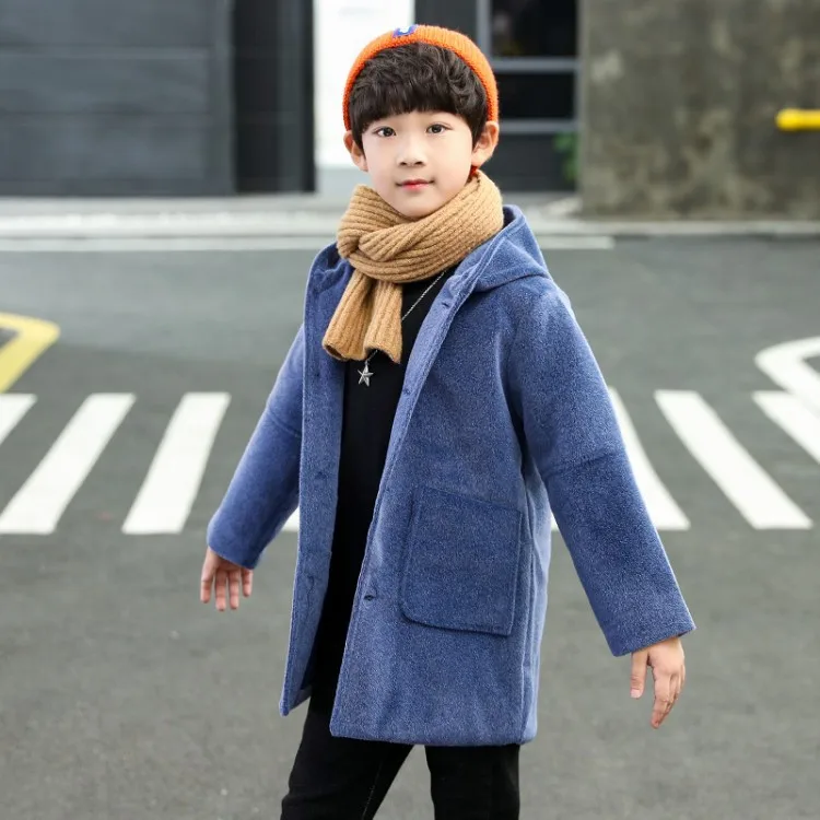

Kids Boys Windbreaker Woolen Outwear Children Thick Autumn Winter Long Style Cashmere Coat
