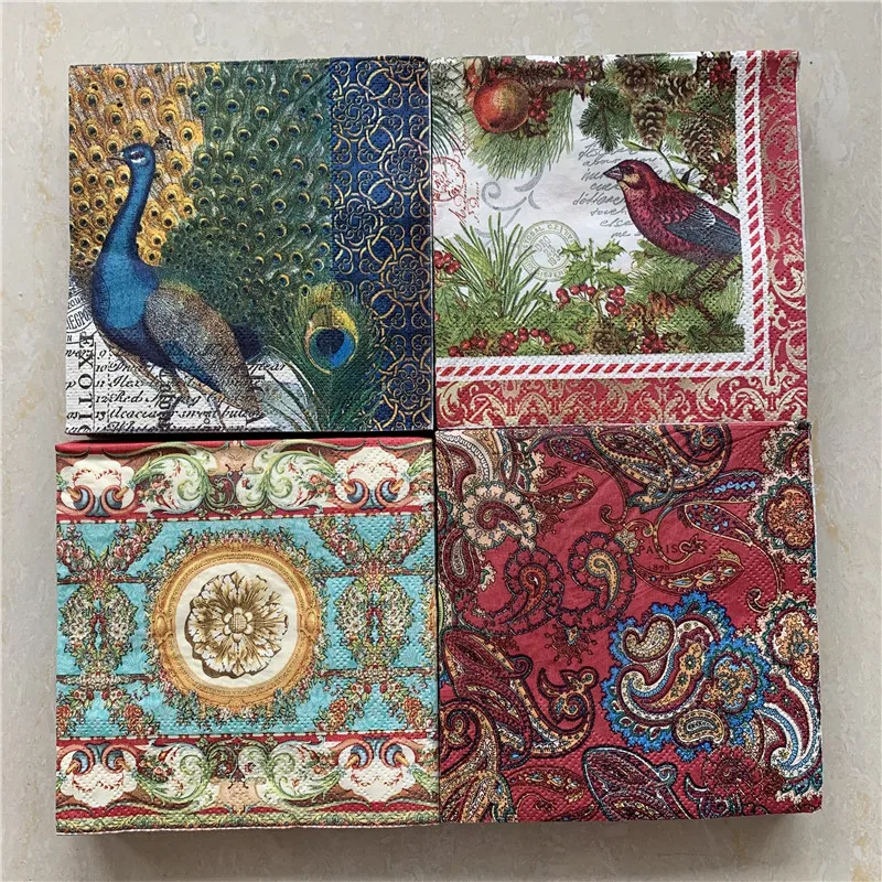 25cm Christmas vintage napkin paper elegant tissue patter bird fruit decoupage wedding birthday party decor beautiful serviettes | Дом и сад