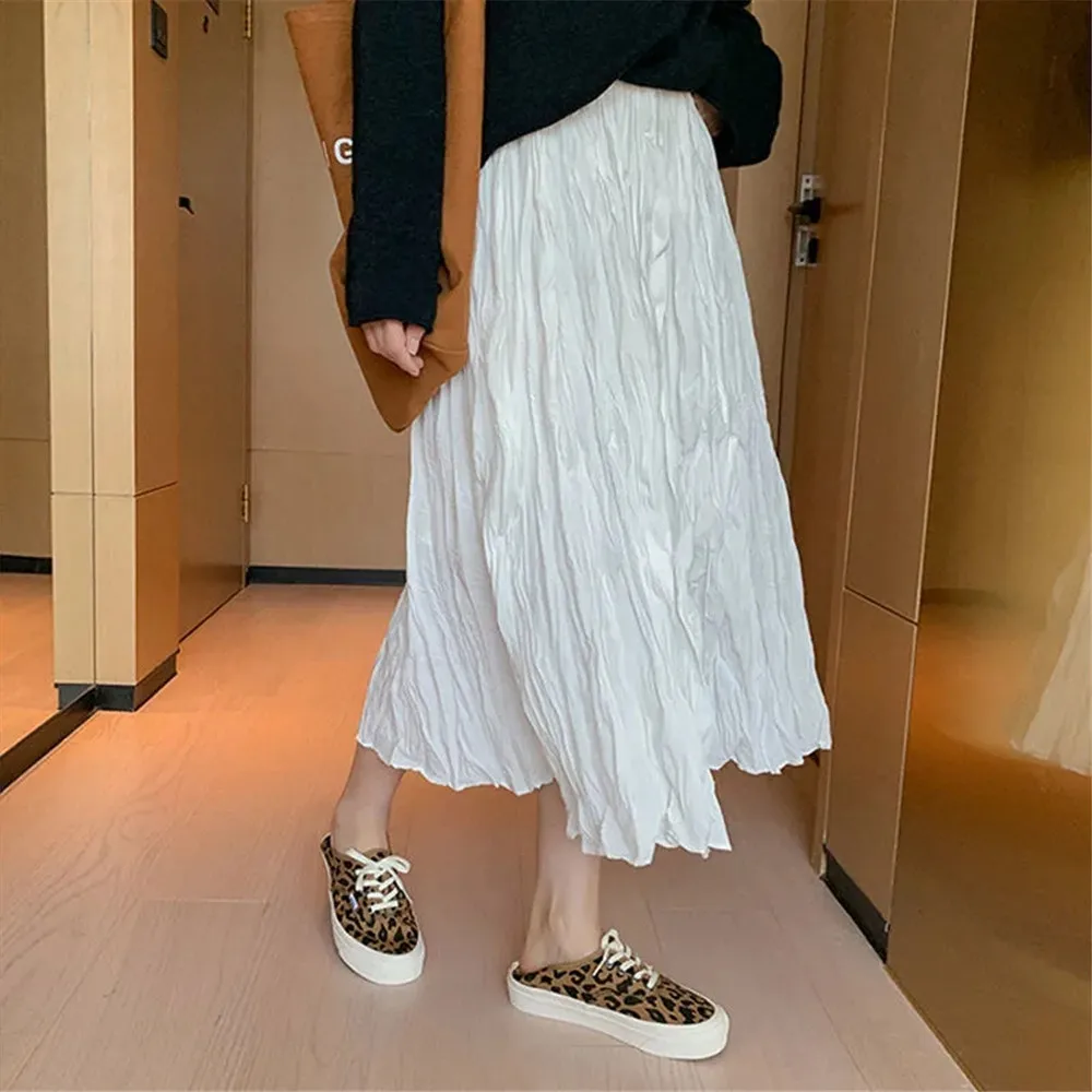 Осенняя юбка Y2k с высокой талией трапециевидная оборками белая черная длинная