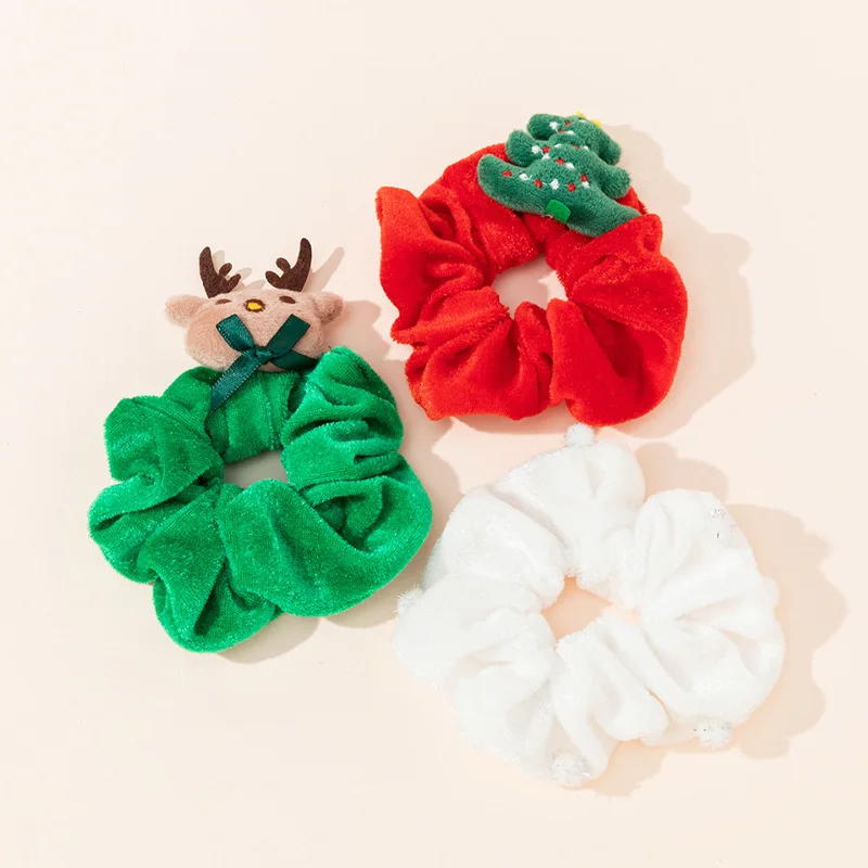 

1PC Solid Color Christmas Scrunchies Women Velvet Hair Ties Elastic Hair Bands Elk Flannel Rubber Band Ponytail Hair Accessories