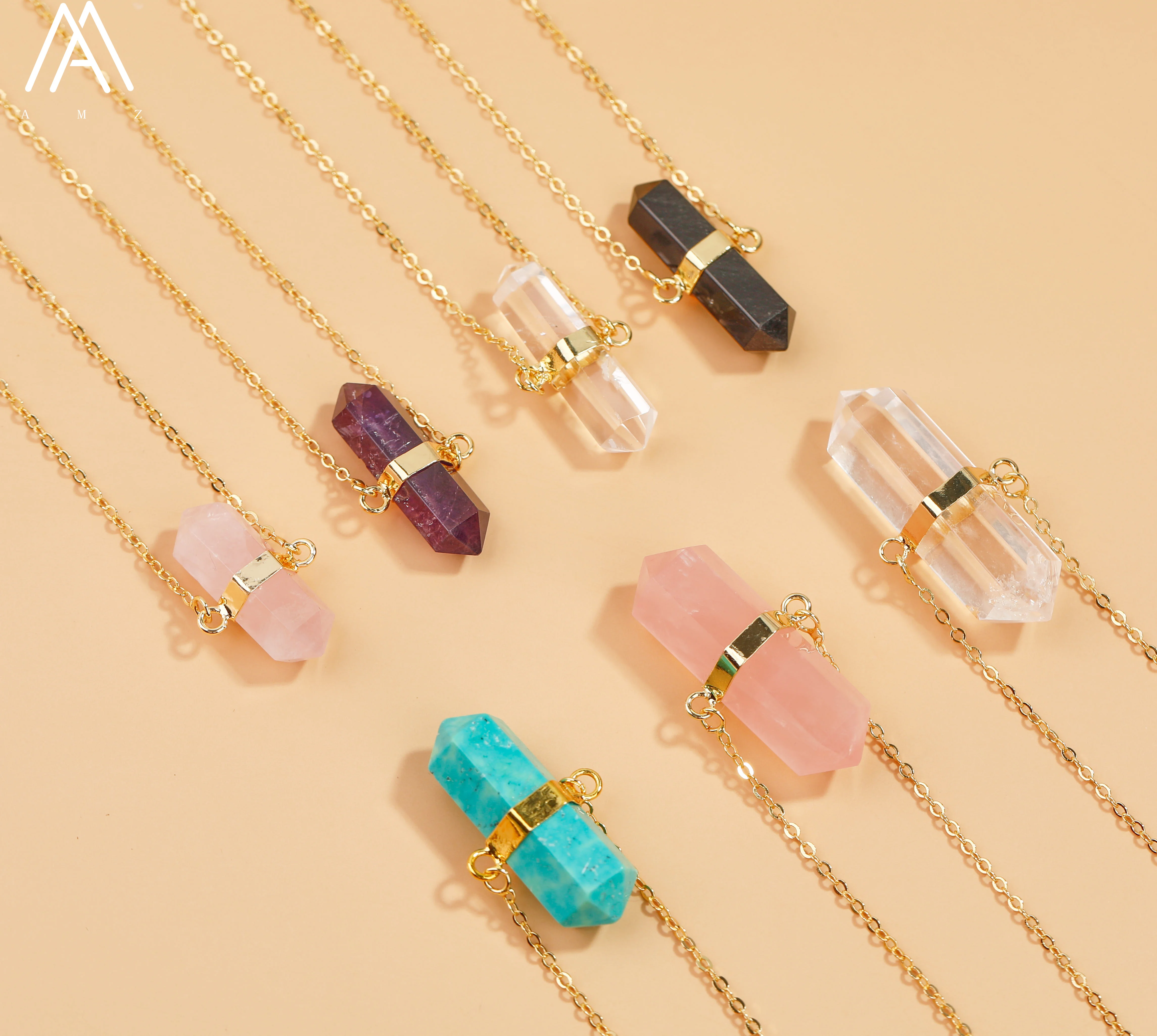 

Healing Crystal Hexagonal Point Pendant Necklace For Women Gemstone Double Terminated Beads Gold Necklace Jewelry Gift Dropship