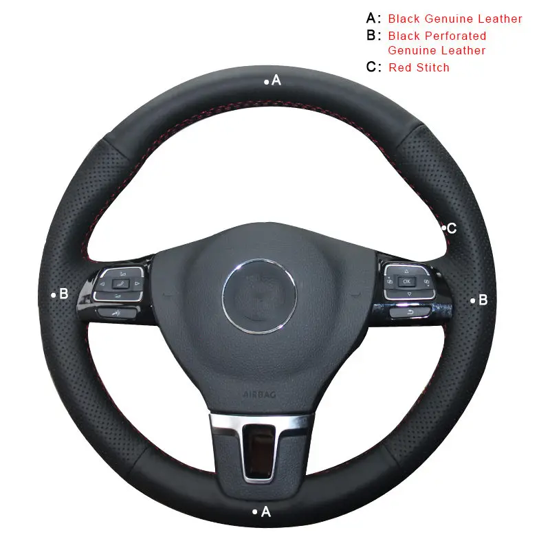 Genuine Leather Авто оплетка на руле Крышка для Volkswagen VW Golf Tiguan Passat B7 Passat CC Touran Jetta Mk6 автомобильные чехлы автостайлинг - Название цвета: Genuine Leather