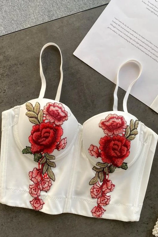 

2021 New Fashion Camisole Sexy V-neck Backless Embroidery Vintage Flower Bra Top for Women